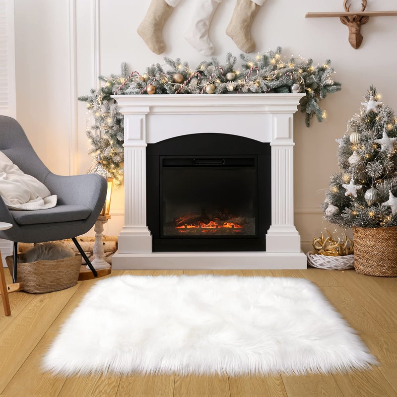 Noahas White Faux Fur Rug,Luxury Fluffy Rugs for Bedroom,2 x 4 Feet Washable Area Rugs,Sheepskin Bedroom Rug,Furry Carpet Small Shag Rug,Soft Throw Rugs for Living Room Decor - Image 3